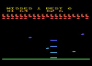 Avalanche for Atari 8-bit - The game gets faster, and I have fewer paddles now.