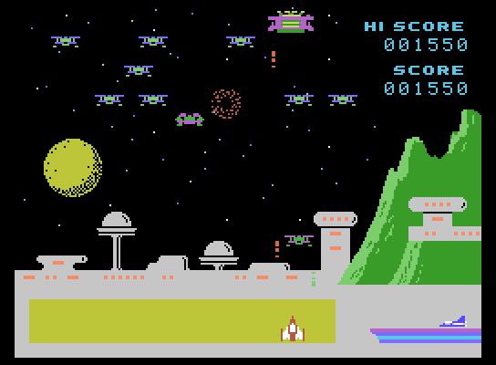 Spectron ColecoVision Screenshot: Shoot the saucer for bonus points!