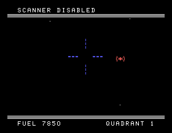 Moonbeam Express TI-99/4A Screenshot: I'm hit! Scanner disabled...