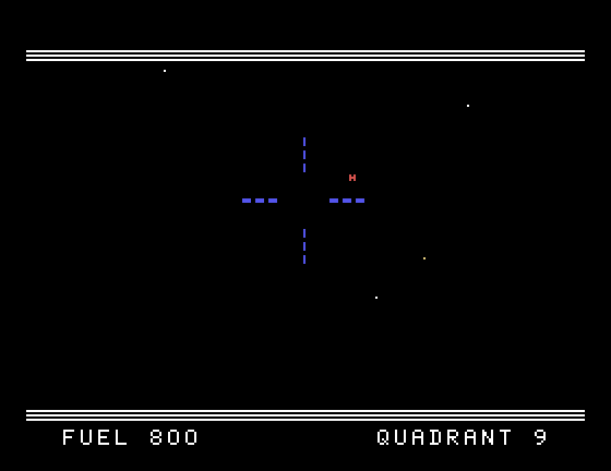 Moonbeam Express TI-99/4A Screenshot: Warped to a quadrant...there's an enemy in the distance!