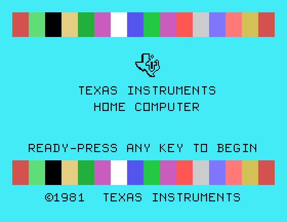 Moonbeam Express TI-99/4A Screenshot: TI-99/4A starting screen.