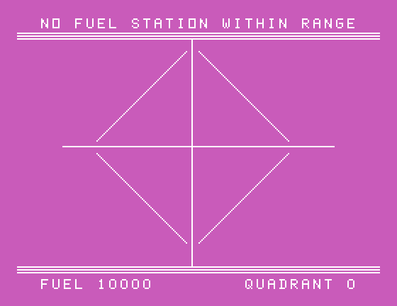 Moonbeam Express TI-99/4A Screenshot: There's no fuel station here...
