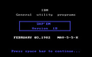 Zap'em for IBM PC/Compatibles - Title screen.