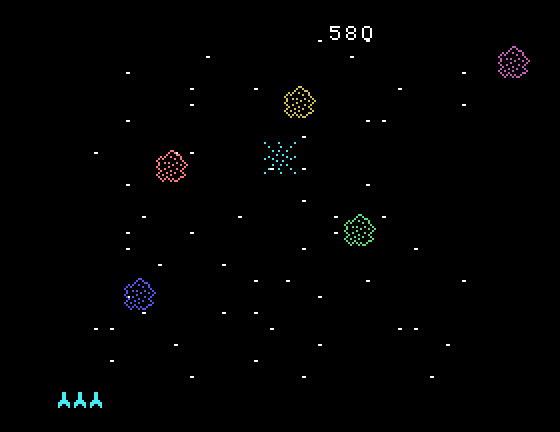Astromania TI-99/4A Screenshot: I crashed into an asteroid...