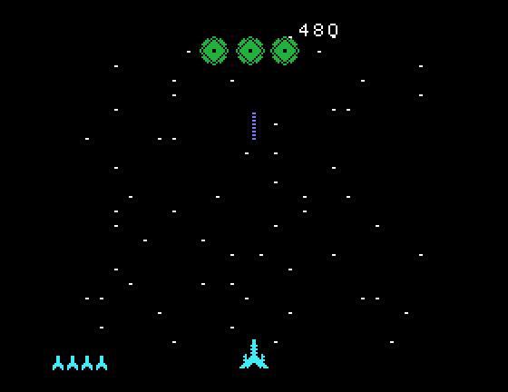 Astromania TI-99/4A Screenshot: Blast the incoming invaders...