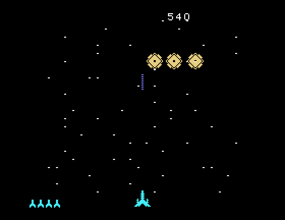 Astromania TI-99/4A Screenshot: Each round of invaders is quicker!