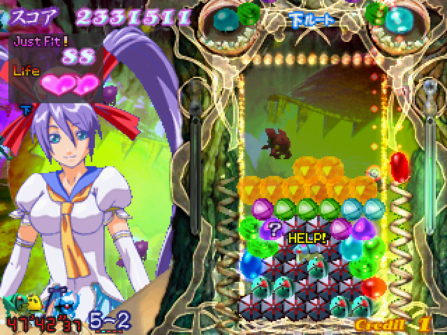 Puzzle! Mushihimetama Arcade Screenshot: A variety of different obstacles appear at once on later levels...