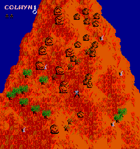 Krull Arcade Screenshot: Collect the pieces of your weapon, but avoid all of those boulders!