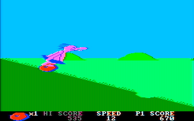 BC's Quest for Tires IBM PC/Compatibles Screenshot: Downhill time, I need to pick up speed...