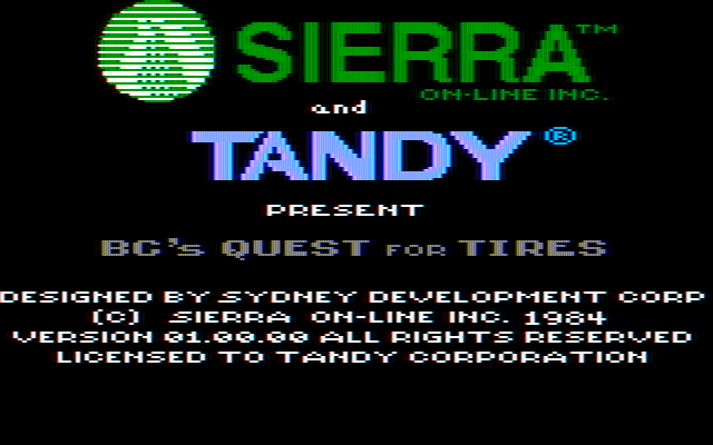 BC's Quest for Tires IBM PC/Compatibles Screenshot: Title screen (Tandy licensed release).