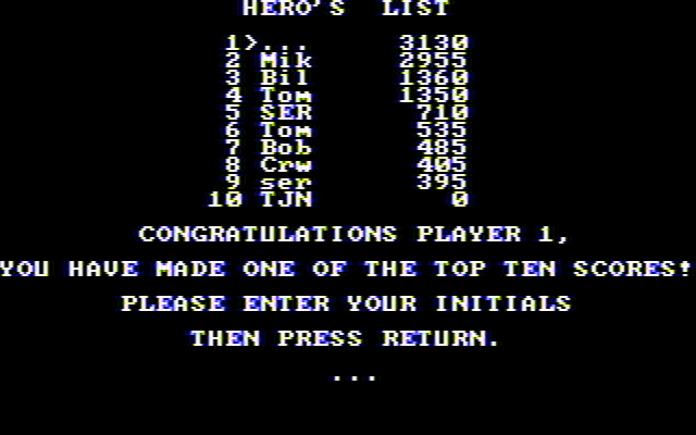 BC's Quest for Tires IBM PC/Compatibles Screenshot: The high score table.