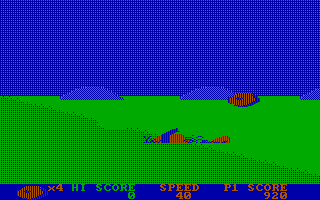 BC's Quest for Tires IBM PC/Compatibles Screenshot: I need to pick up speed in this downhill section, but I crashed instead...