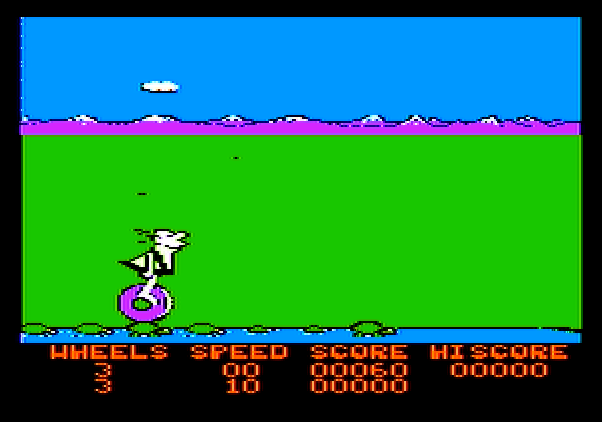 BC's Quest for Tires Apple II Screenshot: Jumping across the water...don't stay in place too long, or the turtle disappears!