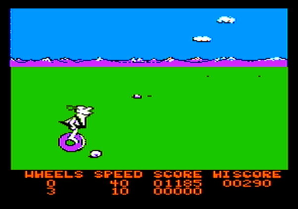 BC's Quest for Tires Apple II Screenshot: The volcano presents numerous rocks to jump over or dodge.
