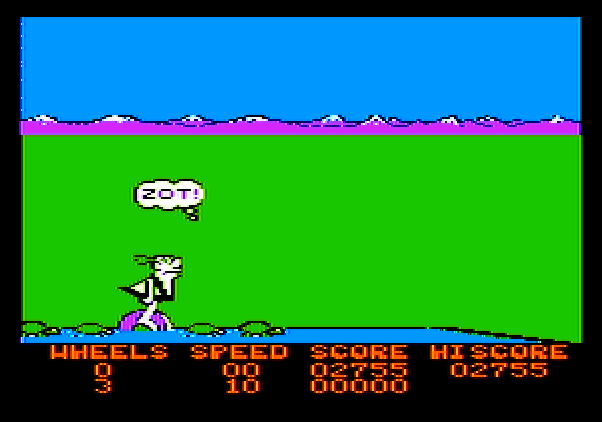 BC's Quest for Tires Apple II Screenshot: Oops, sinking into the water...