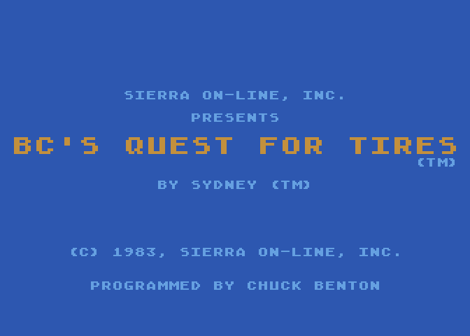 BC's Quest for Tires Atari 8-bit Screenshot: Title screen.