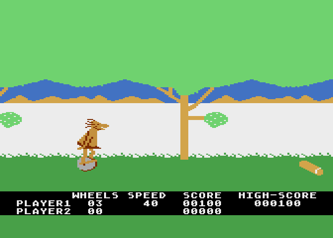 BC's Quest for Tires Atari 8-bit Screenshot: Duck under the trees!