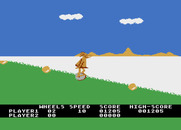 BC's Quest for Tires for Atari 8-bit - When going downhill you'll need enough speed to jump across a gap at the bottom...