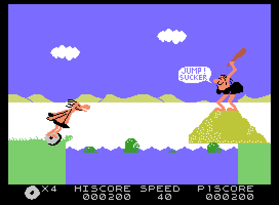 BC's Quest for Tires ColecoVision Screenshot: Time your jumps carefully!