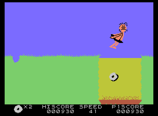 BC's Quest for Tires ColecoVision Screenshot: Oops, falling into the volcano...