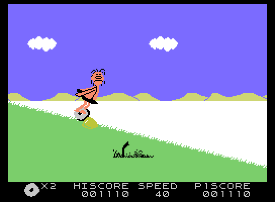 BC's Quest for Tires ColecoVision Screenshot: Tripping on a rock...