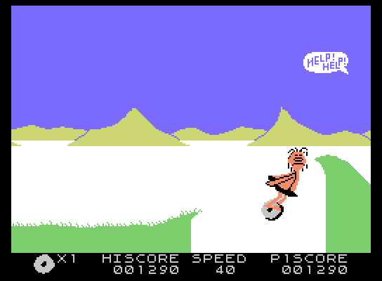 BC's Quest for Tires ColecoVision Screenshot: Not enough speed for the jump, so I'm falling into a pit again...