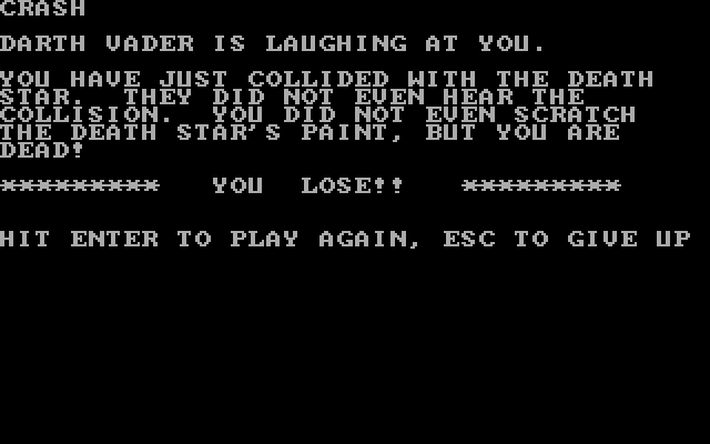 XWing Fighter IBM PC/Compatibles Screenshot: Game over.