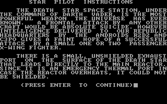 XWing Fighter IBM PC/Compatibles Screenshot: The first screen of instructions.