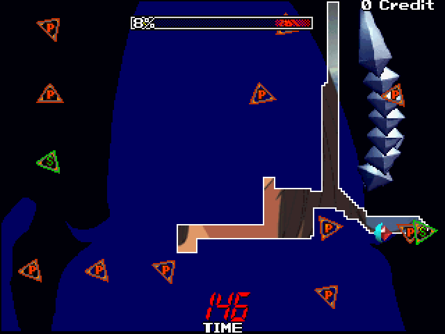 Gals Panic S: Extra Edition Arcade Screenshot: Trying to trap my opponent...