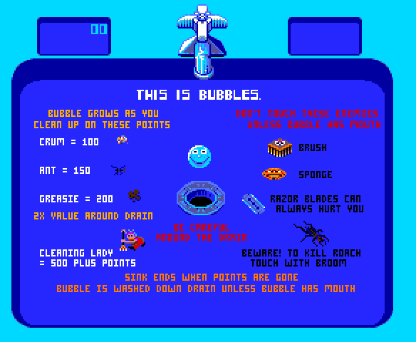 Bubbles Arcade Screenshot: Game instructions.