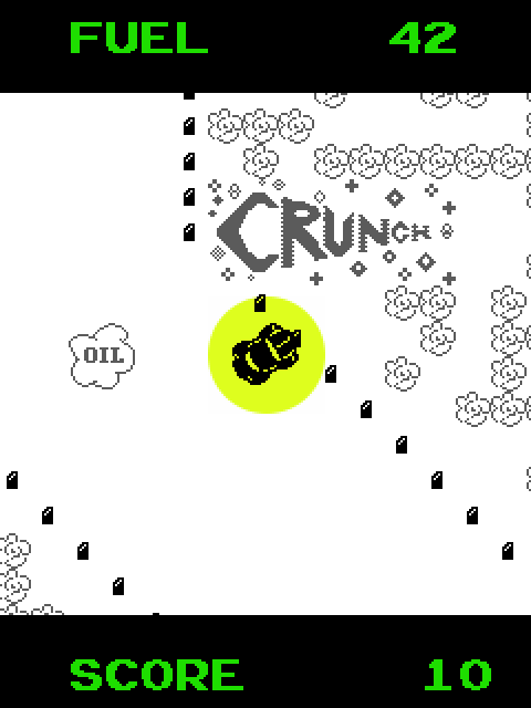 Super Bug Arcade Screenshot: Crunch! I hit the oil and then hit the wall so the screen flashes...