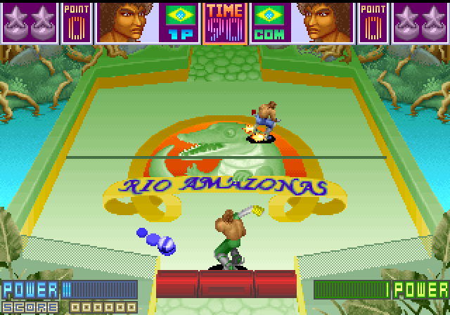 Slap Shot Arcade Screenshot: Don't let the puck destroy your goal shields!
