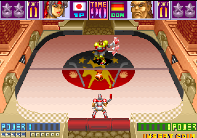 Slap Shot Arcade Screenshot: Attempting to block my opponents shot...