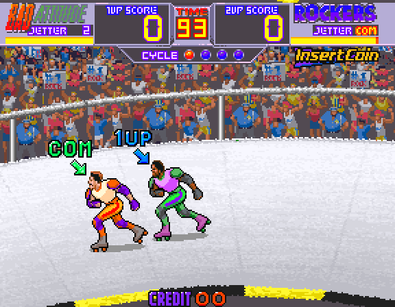 Rollergames Arcade Screenshot: Computer player pulls ahead...