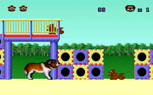 Beethoven: The Ultimate Canine Caper! IBM PC/Compatibles Screenshot: Watch out for these squirrels throwing things at you!