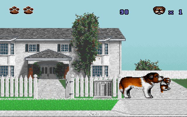 Beethoven: The Ultimate Canine Caper! IBM PC/Compatibles Screenshot: Located the first pup! Now to get back home...