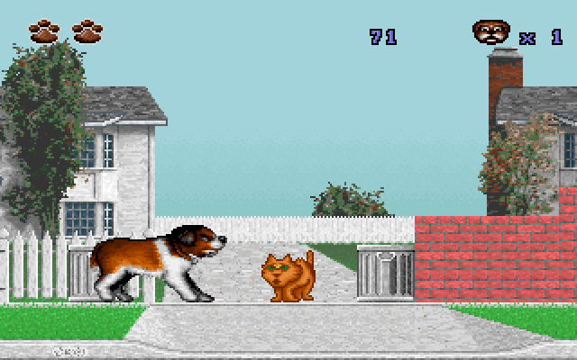 Beethoven: The Ultimate Canine Caper! IBM PC/Compatibles Screenshot: A cat causes trouble!