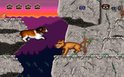 Beethoven: The Ultimate Canine Caper! for IBM PC/Compatibles - Jumping across a gap, but an angry opponent awaits!