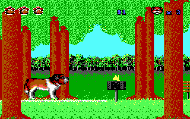 Beethoven: The Ultimate Canine Caper! IBM PC/Compatibles Screenshot: You'll need to jump over this fire; don't get burnt!