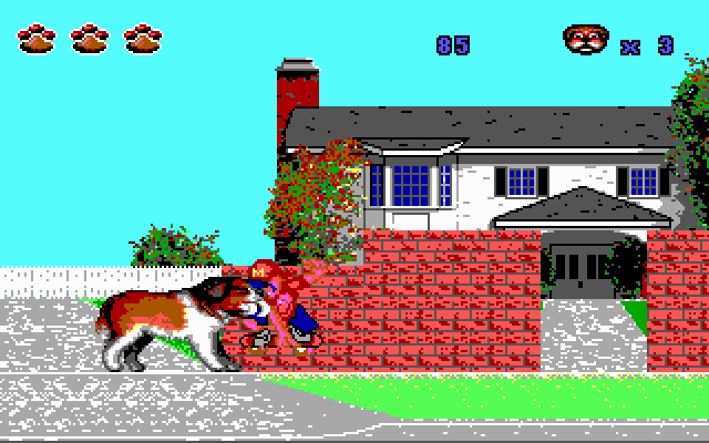 Beethoven: The Ultimate Canine Caper! IBM PC/Compatibles Screenshot: A skateboarder attacks!