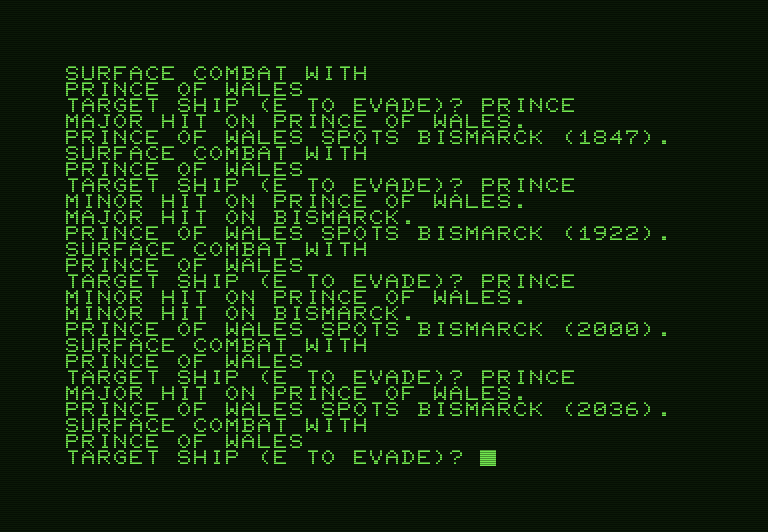 North Atlantic Convoy Raider Commodore PET Screenshot: This next battle is a tough one...
