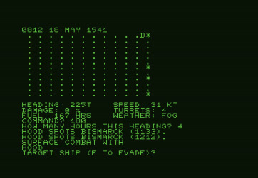 North Atlantic Convoy Raider for Commodore PET - Surface combat begins; target ship or evade?