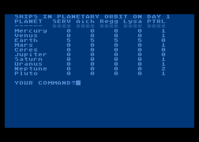 Planet Miners Atari 8-bit Screenshot: Ships in orbit...