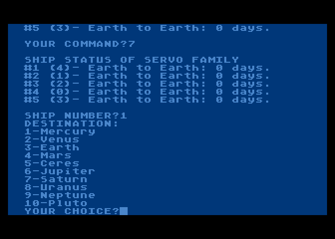 Planet Miners Atari 8-bit Screenshot: Setting a destination...