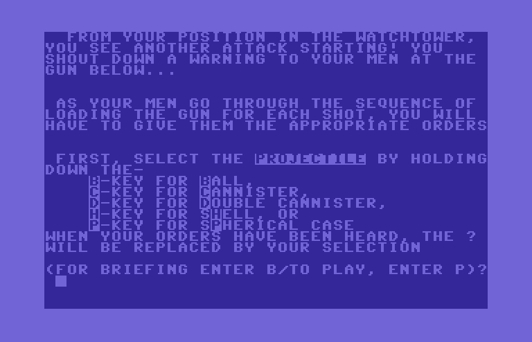 Guns of Fort Defiance Commodore 64 Screenshot: Some more game instructions...