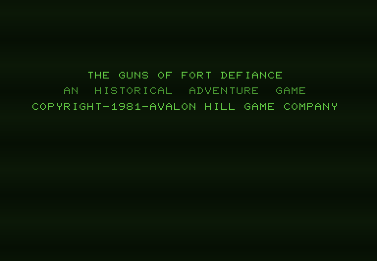 Guns of Fort Defiance Commodore PET Screenshot: Title screen.