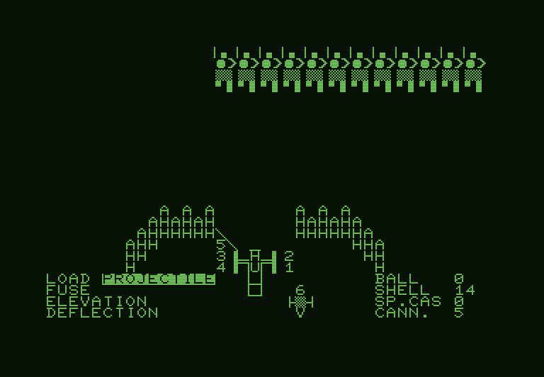 Guns of Fort Defiance Commodore PET Screenshot: Another group of soldiers appears...