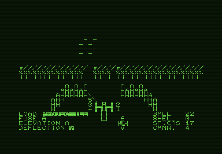 Guns of Fort Defiance Commodore PET Screenshot: Running out of time to defeat the enemy!
