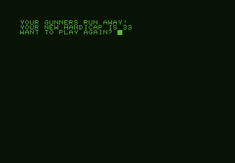 Guns of Fort Defiance Commodore PET Screenshot: Your gunners run away! Game over...