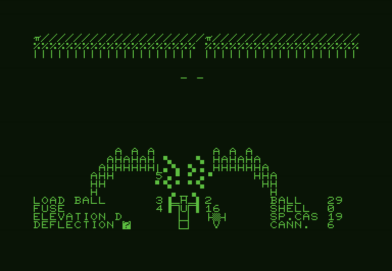 Guns of Fort Defiance Commodore PET Screenshot: Another shot fired!